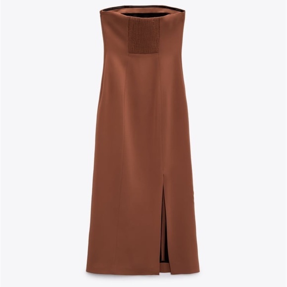 Zara Brown MIDI Bustier Dress strapless Bodycon women’s Size Large 10 12 14 - Picture 6 of 13